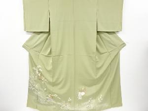 未使用品　破れ色紙に鶴・草花模様刺繍色留袖